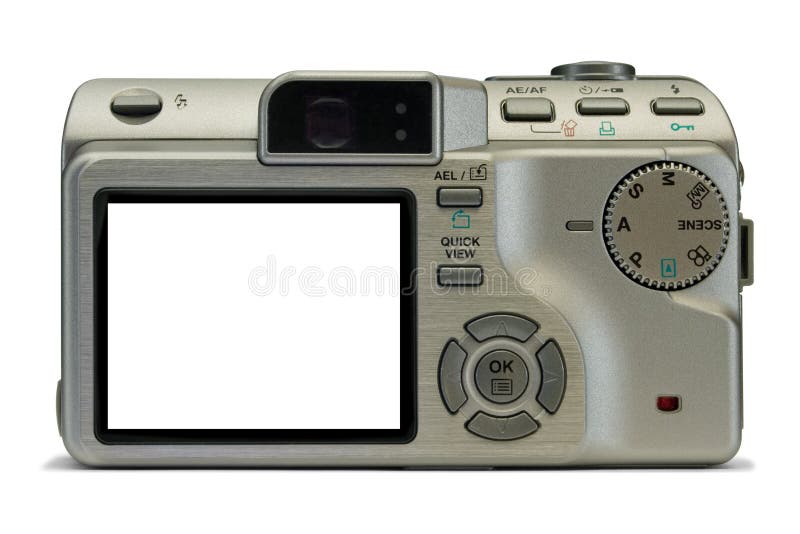 Compact digital camera, empty display, isolated on white background, clipping path