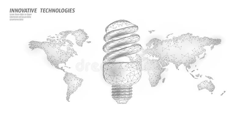 Compact fluorescent lamp energy saving concept. Polygonal low poly world planet globe map. Eco save ecology environment green energy power concept banner vector illustration art