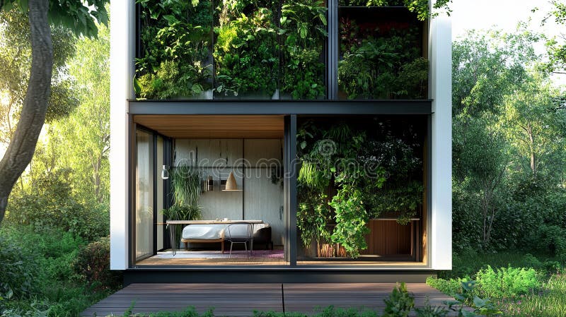 Illustration of Off-Grid Building With Garden