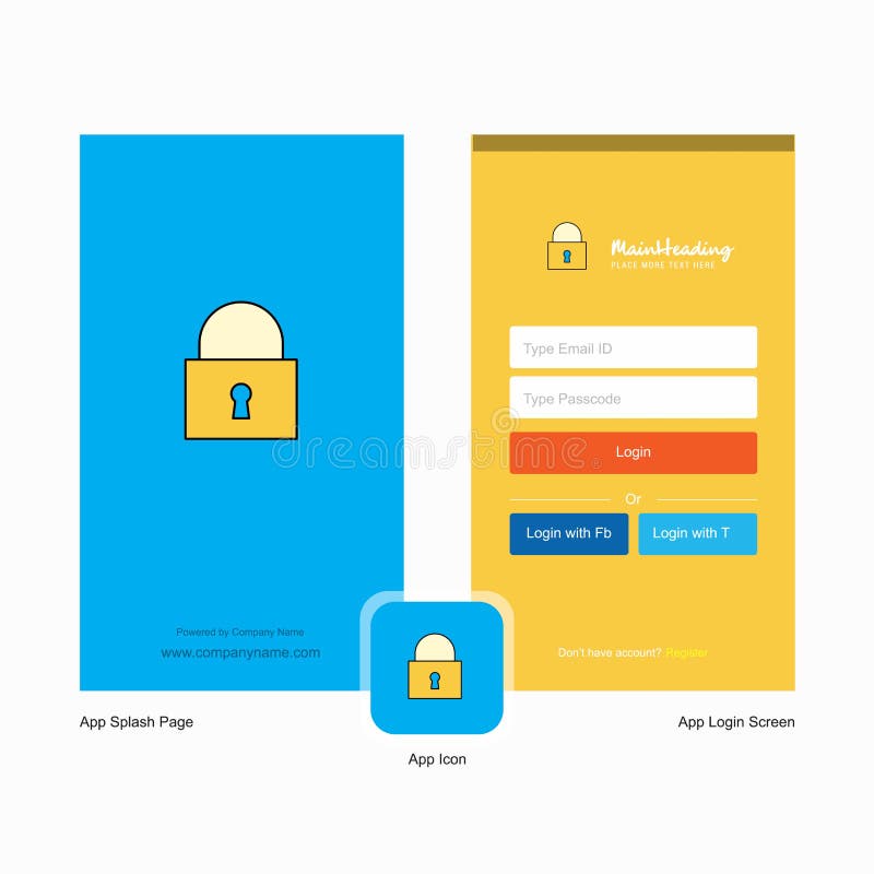 Company Locked Splash Screen And Login Page Design With Logo Template Mobile Online Business Template Editorial Stock Image Illustration Of Icons Design