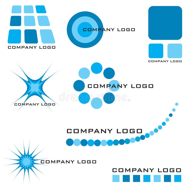 Collection of company logos solutions with many variations. Blue square logo vectors