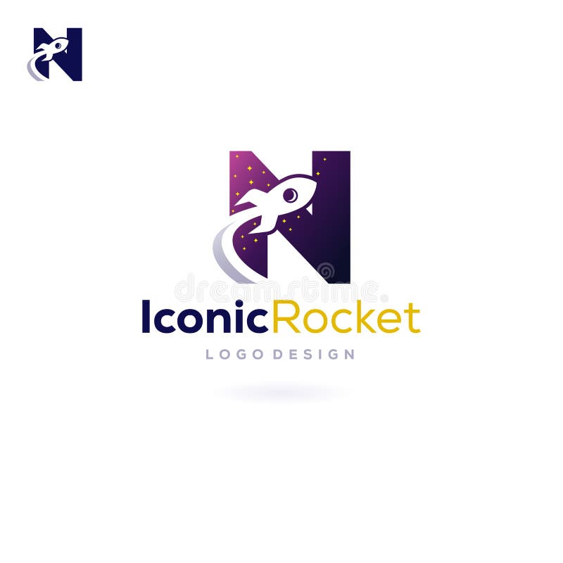 Letter N Rocket Logo spaceship launch into space stock illustration