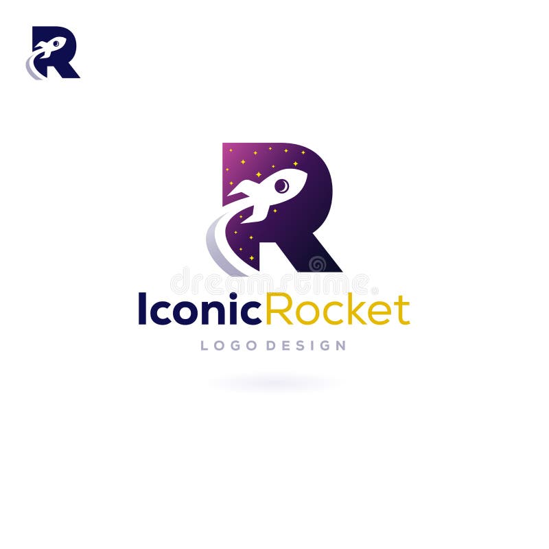 Letter R Rocket Logo Spacecraft fly into space stock illustration