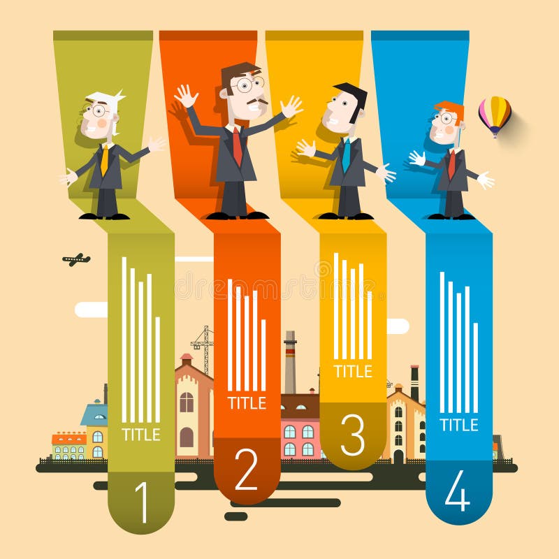 Company Profile Infographic. Four Steps Retro Vector Infographics stock illustration Company Profile Infographic. Four Steps Retro Vector Infographics stock illustration
