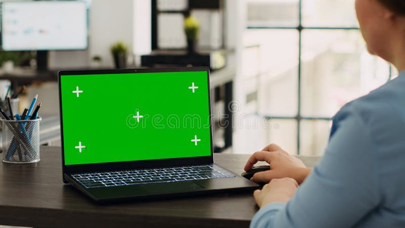 Company specialist using laptop stock photos