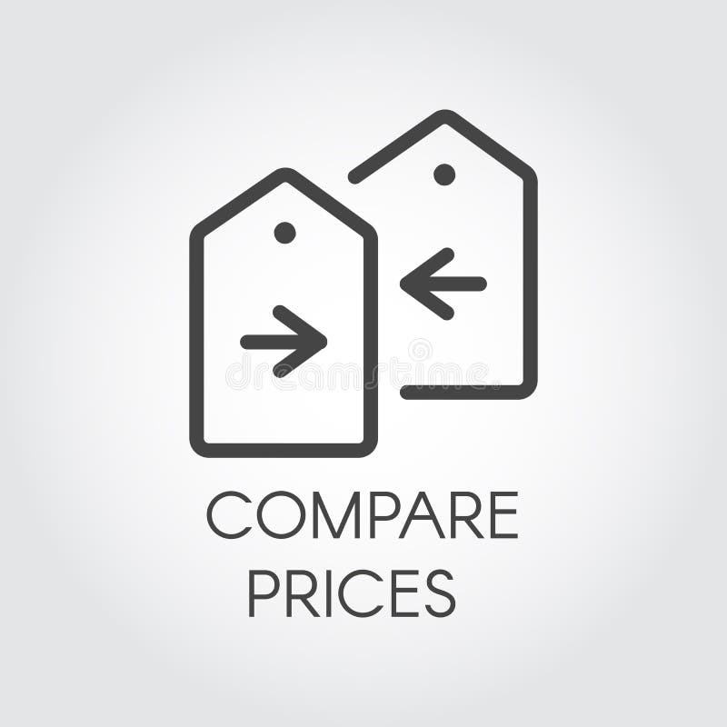Compare o desenho do ícone dos preços na linha projeto Pictograma financeiro do esboço da comparação Preço com etiqueta da seta