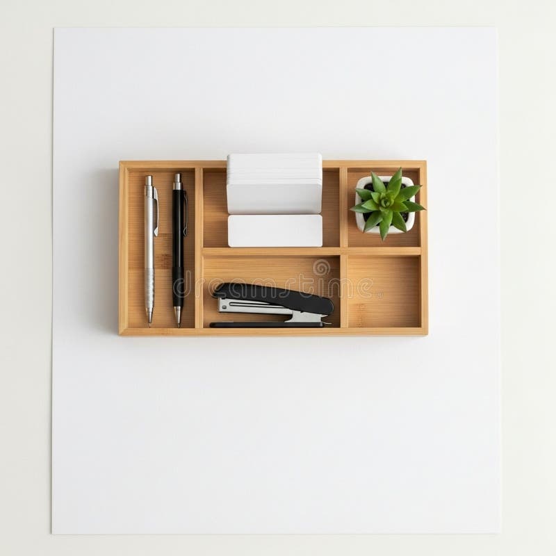 With compartments for office essentials, emphasizing organization and vector illustration