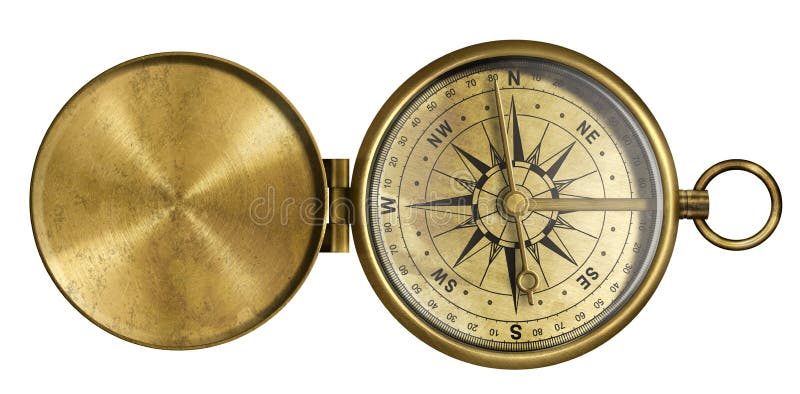Compas antique d'or de poche avec le couvercle d'isolement photos libres de droits Compas antique d'or de poche avec le couvercle d'isolement photos libres de droits