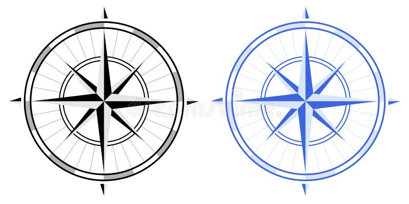 Bussola due colori vettore illustrazioni.