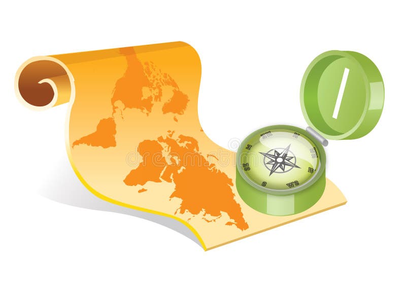 Compass and map of the world illustration. Destination route vectors