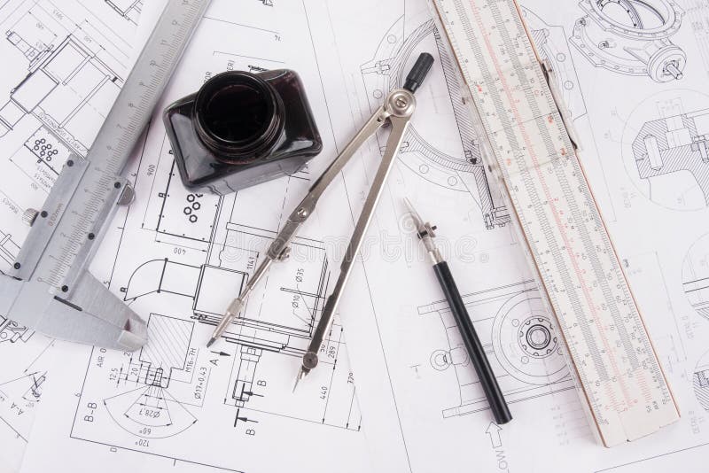 Compass, Caliper and Slide Rule Stock Photo Image of industrial, calculator 49177374