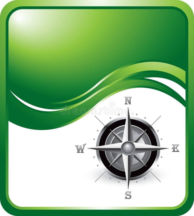 Compass on green wave background