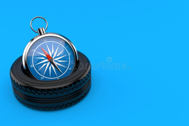 Compass inside car tire stock illustration. Illustration of drive 209748521