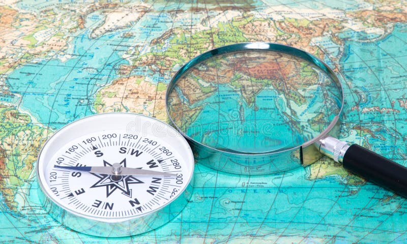 Compass and magnifying glass