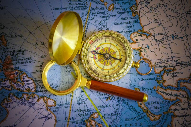 Compass and magnifying glass