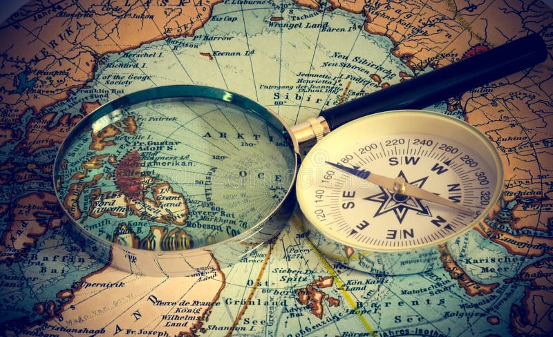 Compass and magnifying glass