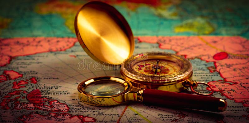 Compass and magnifying glass