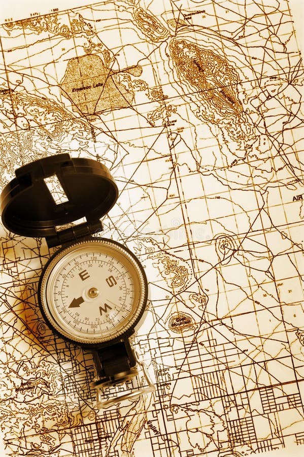 Compass on a map stock photo. Image of east, space, navigator 5247784