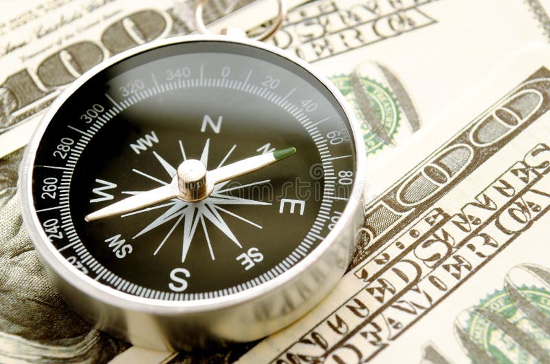 Compass and money stock image. Image of finance, east 26168655