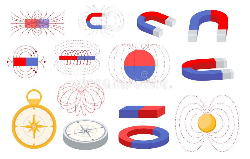 Compass Navigation Tool and Electromagnetic Field and Magnetic Force  Schemes. Bar and Horseshoe Magnet, Education Stock Vector - Illustration of  magnetic, electromagnetic: 225416755