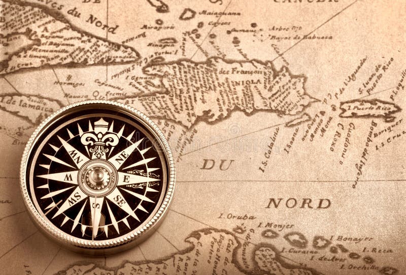 Compass on old map