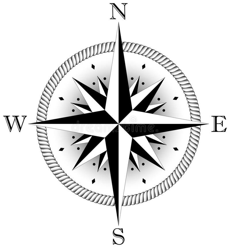 Compass Rose Vector With Eight Wind Directions And 360 Degree