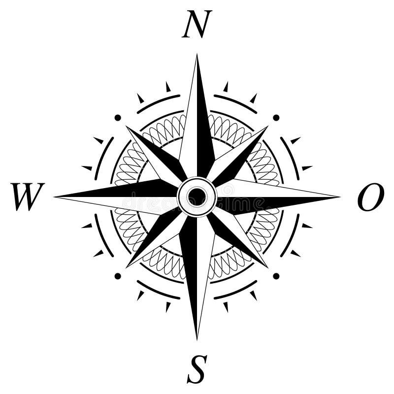 Compass Rose Vector with German East Description on an Isolated White ...