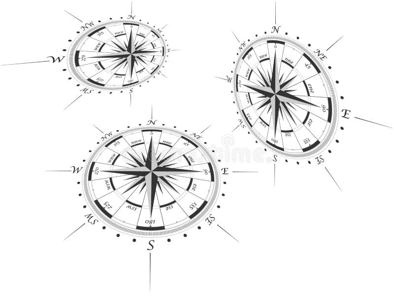 Compass roses in perspective vector illustration Compass roses in perspective vector illustration