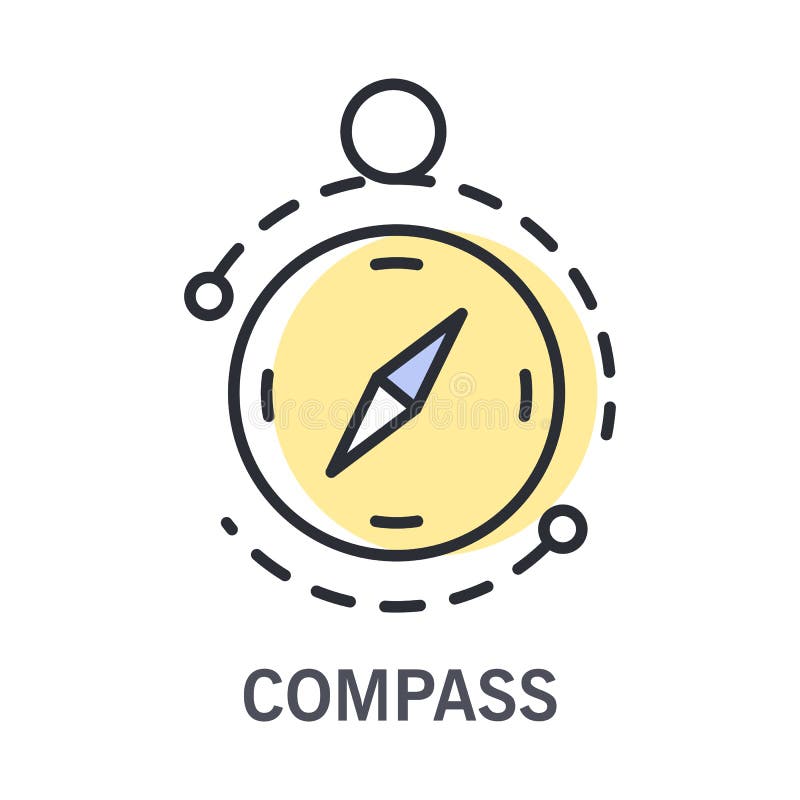 Compass and round navigational instrument icon with text vector illustration