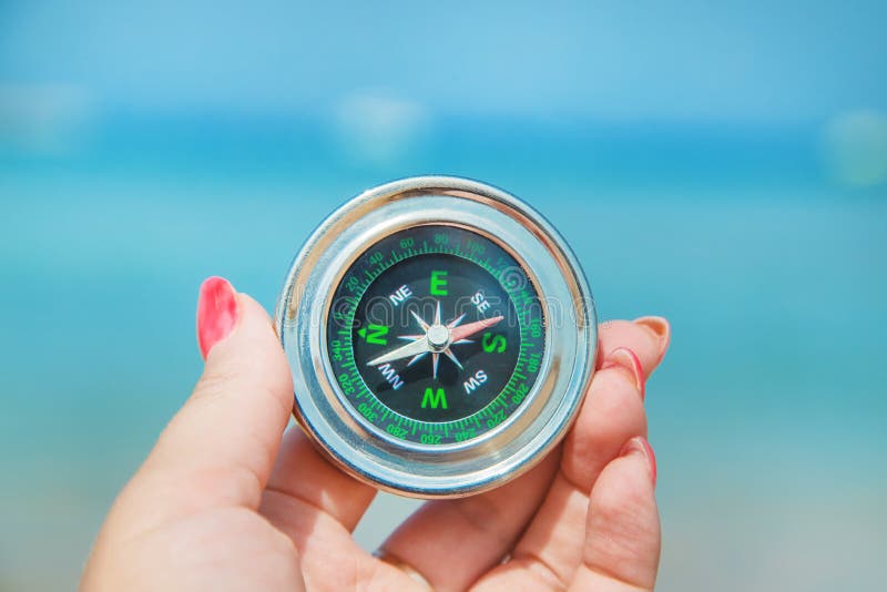 Compass on the Sea Coast. Selective Focus Stock Photo Image of angle