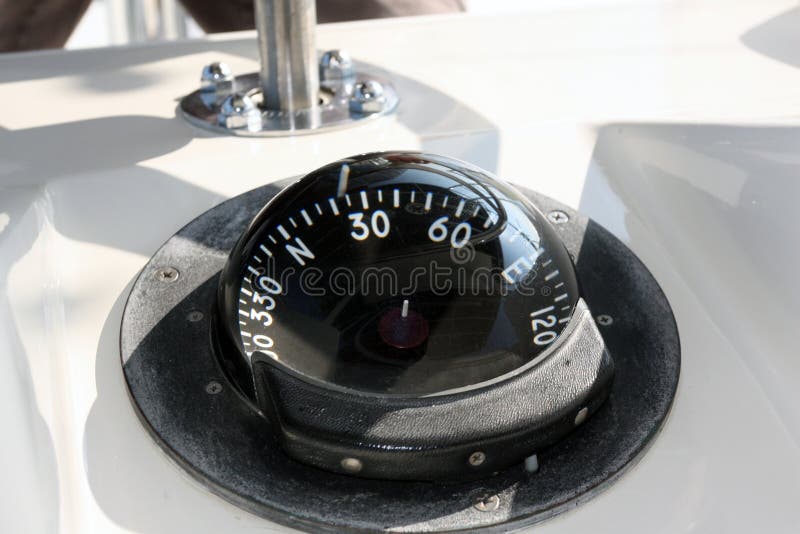Compass on a Sea Fishing Boat. on the Ship Stock Image