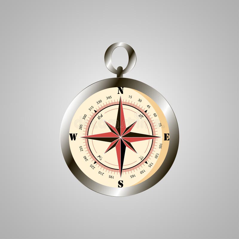 Compass with Silver Border Icon on a Grey Background Stock Vector
