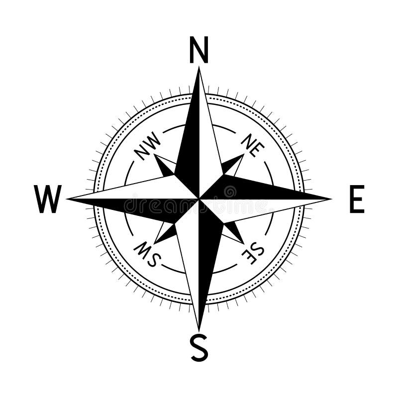 Compass Rose with Cardinal Points. Hand Drawn Sketch Stock Vector
