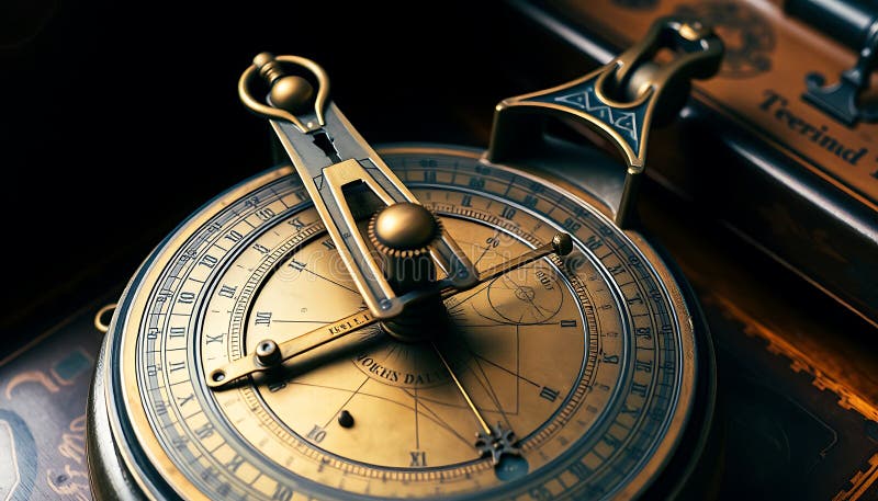 Compass vintage brass antique, navigation tool, travel instrument, and retro style. Stock Photo, Generative AI stock illustration