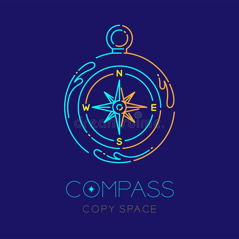 Compass and Water splash circle frame shape logo icon outline stroke set dash line design illustration