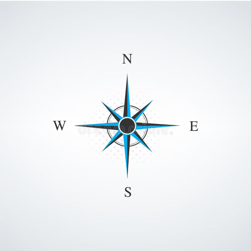 Compass wind rose, windrose icon. Navigational instrument showing direction with arrow on round face, eight principal winds royalty free illustration