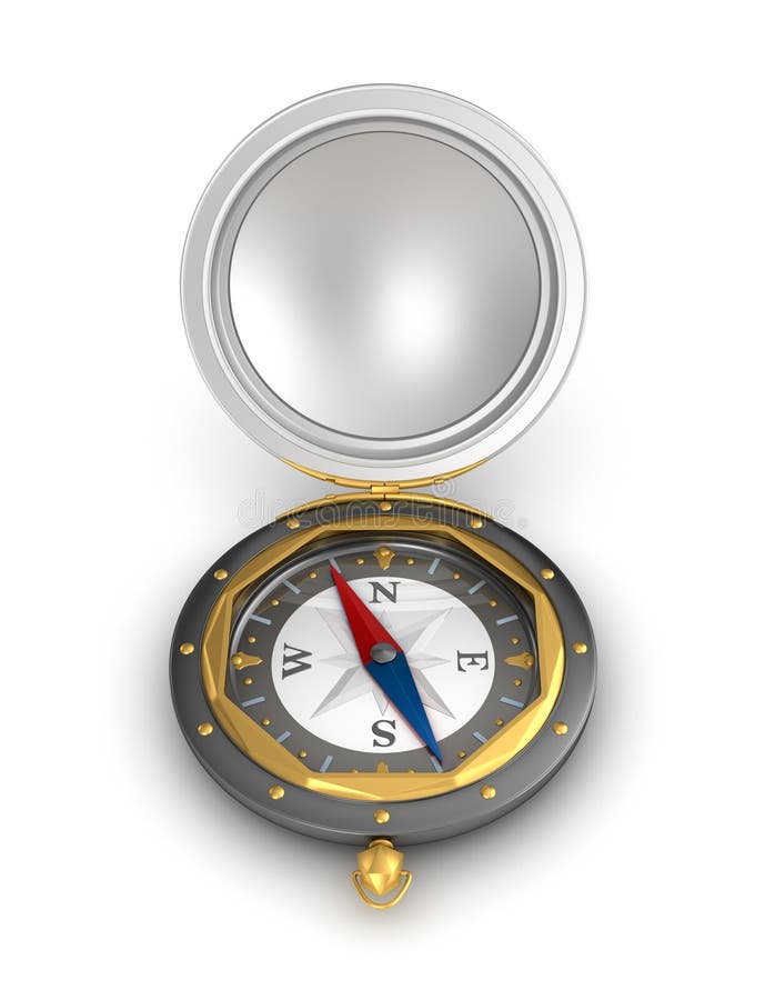 Compasso com tampa da aleta. Estilo antigo. Isolado no branco ilustração royalty free Compasso com tampa da aleta. Estilo antigo. Isolado no branco ilustração royalty free
