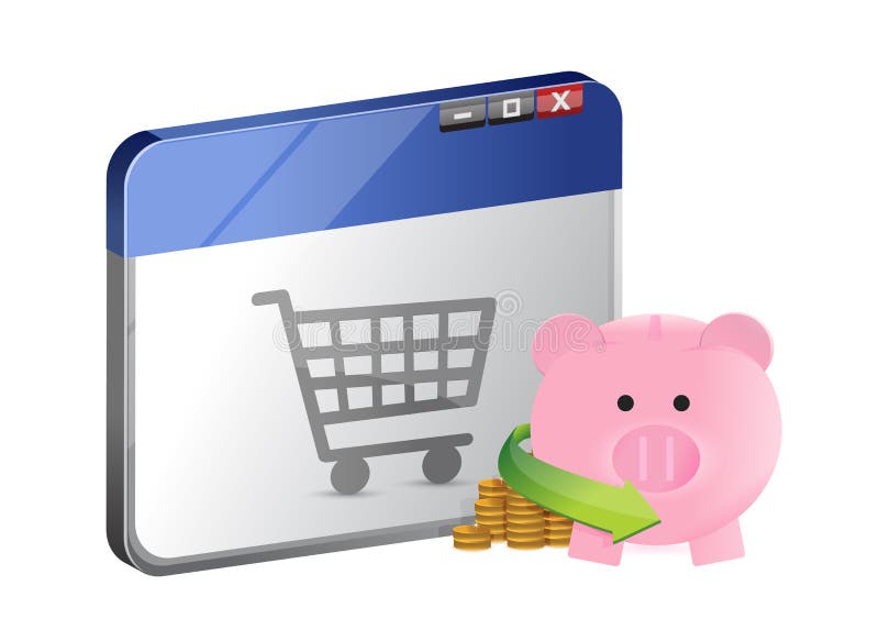 Comperando con il risparmio online illustrazione di stock Comperando con il risparmio online illustrazione di stock