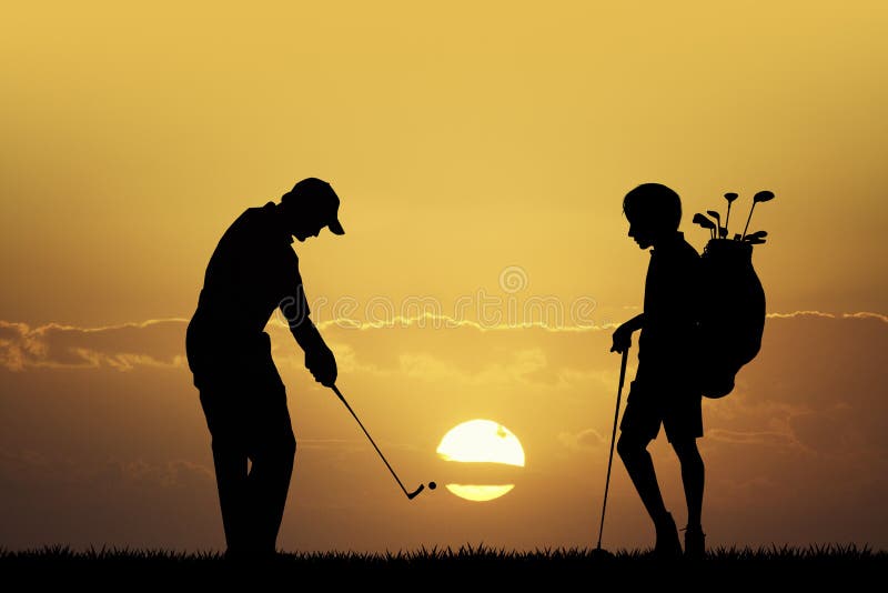 Competiam do golfe no por do sol ilustração do vetor Competiam do golfe no por do sol ilustração do vetor