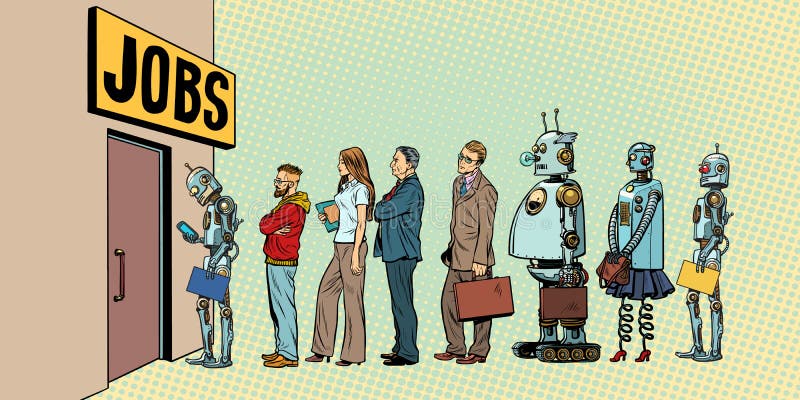 Så mange kort bælte Competition of People and Robots for Jobs Stock Vector - Illustration of  gadget, computer: 108175105