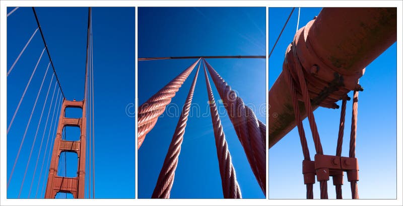 A compilation photo of the golden gate bridge details. A compilation photo of the golden gate bridge details