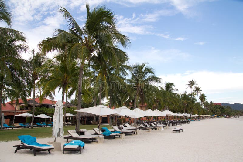 View of tropical resort on beach in the morning. View of tropical resort on beach in the morning