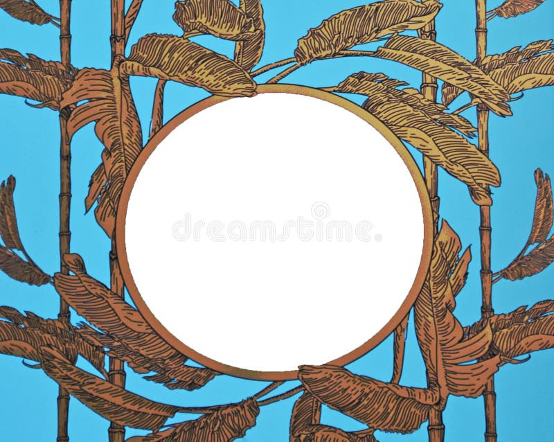 A robins egg blue background with yellow and orange shoots and leaves, reminiscent of a bamboo plant. It has a blank oval space inside of it where one could put text or use it as a picture frame. Out line drawing tree stock images, royalty-free photos and pictures