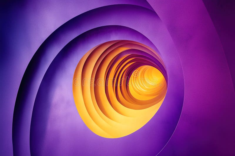 Abstract pattern hole 3d descending inside purple yellow. Complementary violet and yellow color palette illustrating intricate overlapping concentric circles and angular shapes, infused with flowing energy, perfect for abstract design and modern art. Generated using AI