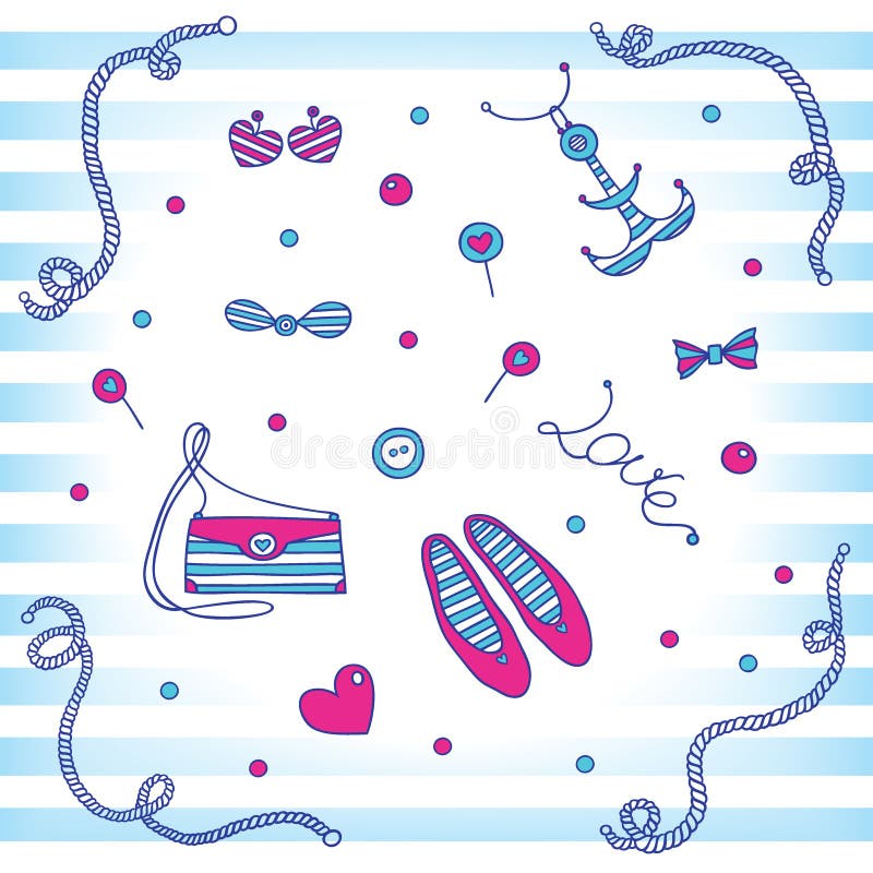 Sistema marino de la moda. stock de ilustración Sistema marino de la moda. stock de ilustración