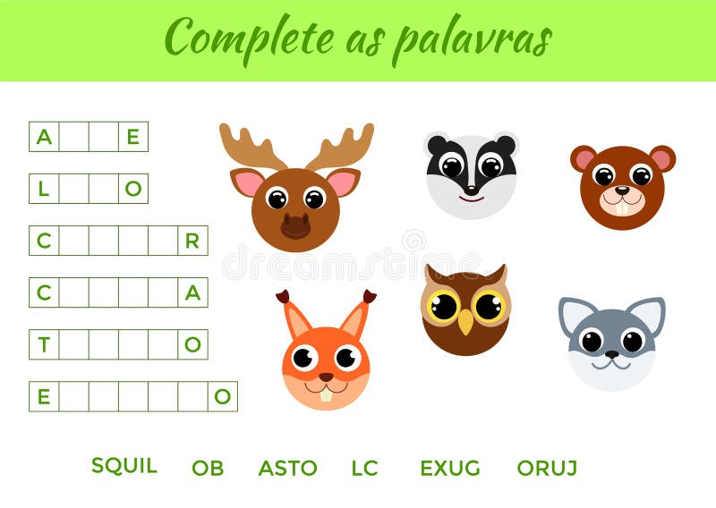 Education game for children complete the letters from cute cartoon