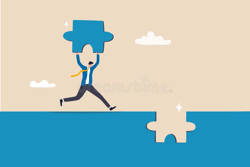Puzzle complet pentru a rezolva soluția problemei afacerilor sau conexiunea pentru provocarea și realizarea unei afaceri vector illustration