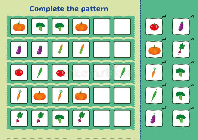Complete the pattern, Worksheet for kids stock illustration Complete the pattern, Worksheet for kids stock illustration