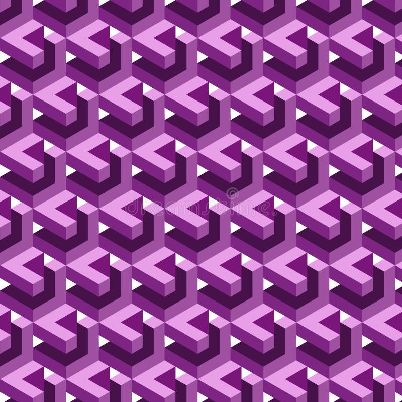 Completely seamless, abstract cube pattern. Pink geometric 3d vector wallpaper, cube pattern. royalty free illustration
