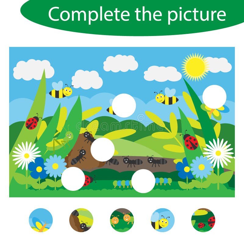 Completi il puzzle e trovi le parti mancanti dell'immagine, il gioco per i bambini, foglio di lavoro prescolare di istruzione di royalty illustrazione gratis Completi il puzzle e trovi le parti mancanti dell'immagine, il gioco per i bambini, foglio di lavoro prescolare di istruzione di royalty illustrazione gratis